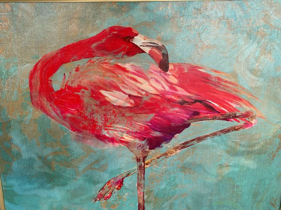 Grandin Road Pink Flamingo Giclee Print In Gold Frame 30 X 30 [Photo 3]