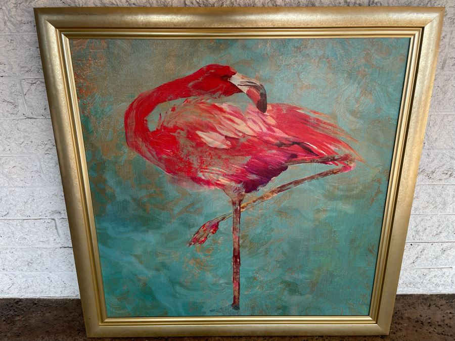Grandin Road Pink Flamingo Giclee Print In Gold Frame 30 X 30 [Photo 1]