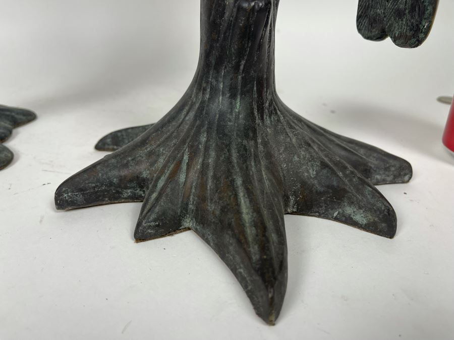 Pair Of Large Metal Parrot Birds On Trees Adorned With Mother Of Pearl Feathers 30H [Photo 7]