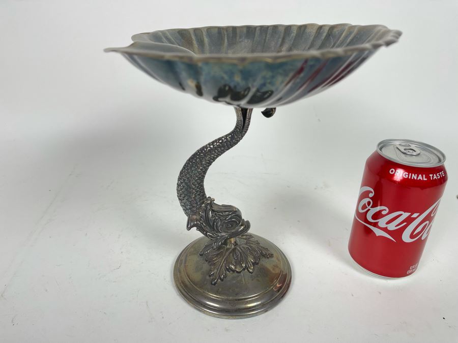 Reed & Barton Silverplate Footed Dolphin Base Shell Dish 9W X 7.5D X 8H [Photo 4]