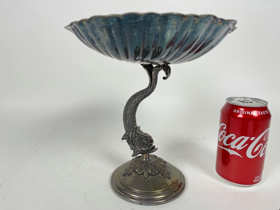 Reed & Barton Silverplate Footed Dolphin Base Shell Dish 9W X 7.5D X 8H