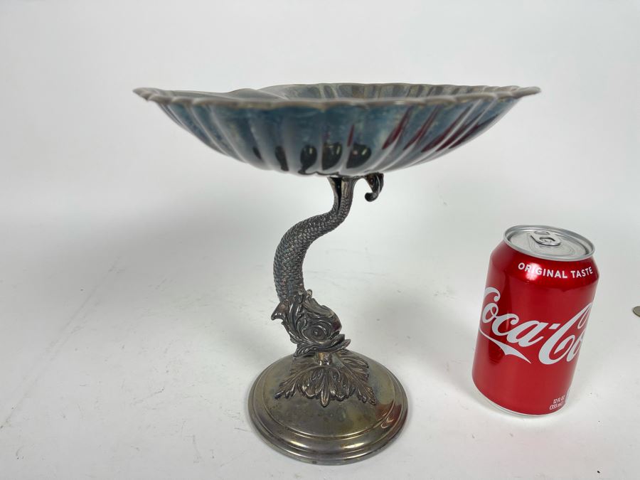 Reed & Barton Silverplate Footed Dolphin Base Shell Dish 9W X 7.5D X 8H [Photo 3]