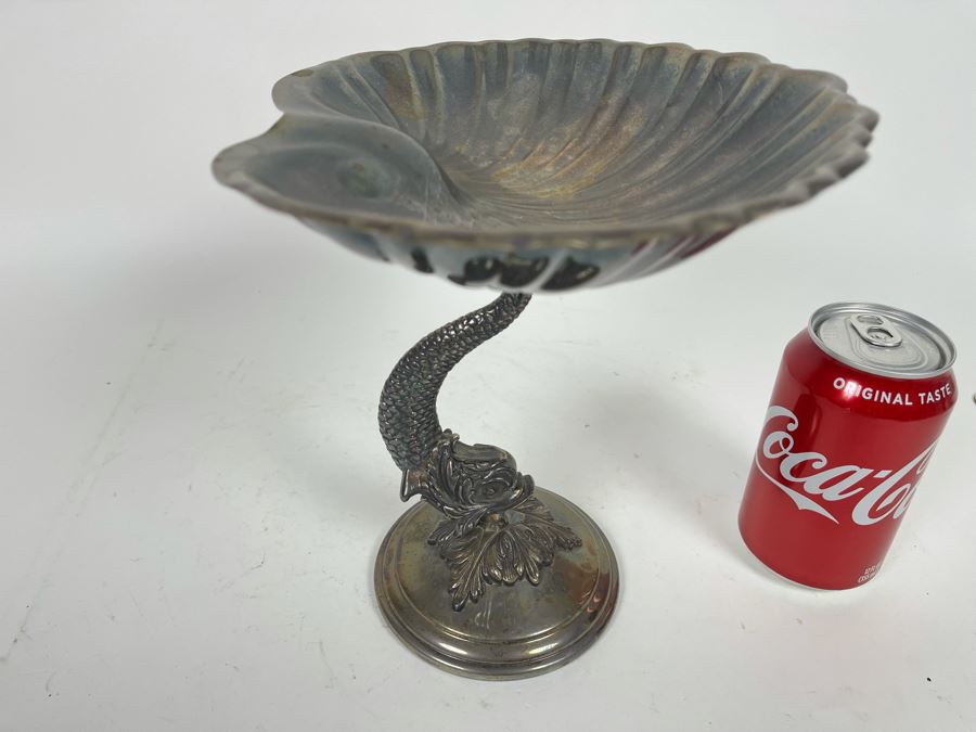 Reed & Barton Silverplate Footed Dolphin Base Shell Dish 9W X 7.5D X 8H [Photo 5]