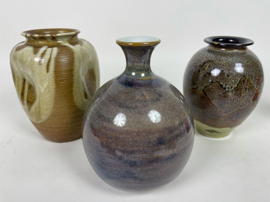 Set Of Three Pottery Vases 6H