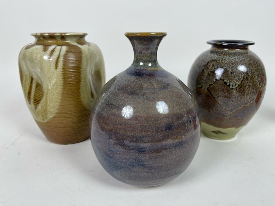 Set Of Three Pottery Vases 6H