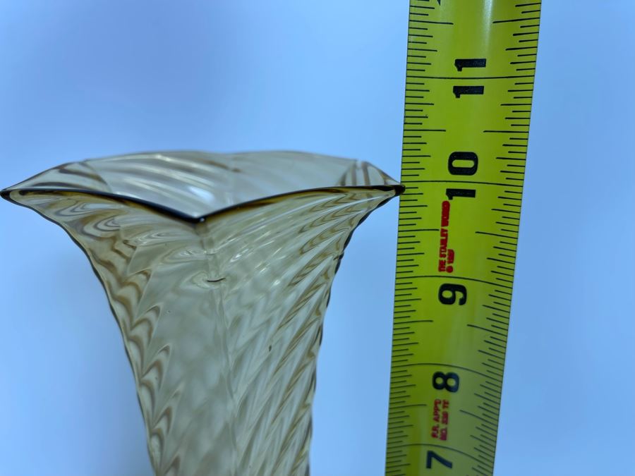 Pair Of Blue Footed Amber Swirl Glass Vases 10H [Photo 3]