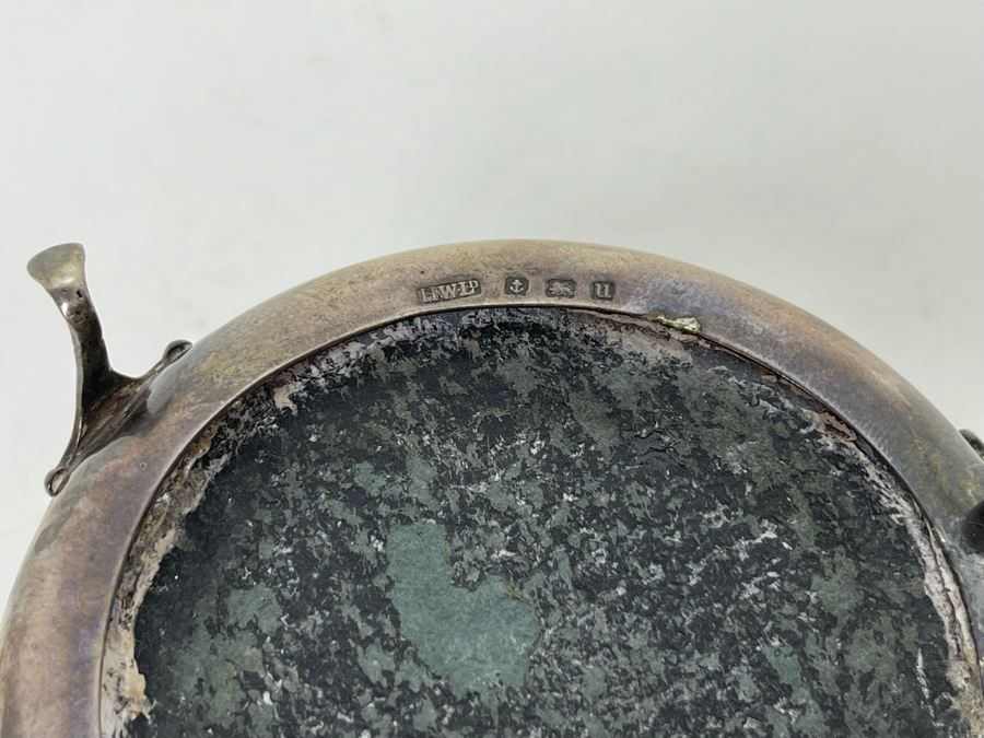 Fine Antique Birmingham England Sterling Silver Footed Inlay Round Jewelry Trinket Box 52.1g [Photo 7]