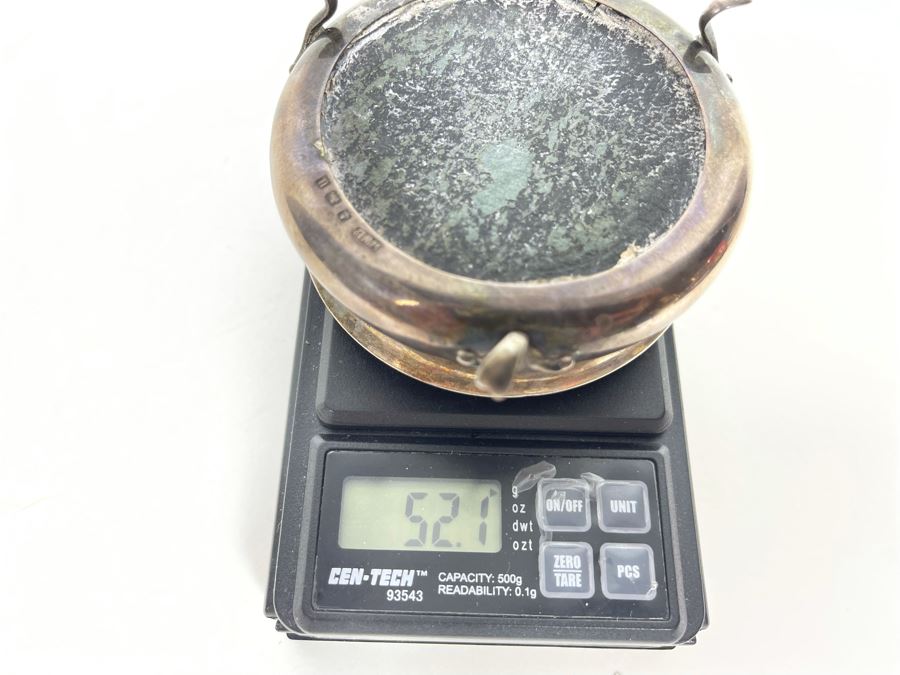 Fine Antique Birmingham England Sterling Silver Footed Inlay Round Jewelry Trinket Box 52.1g [Photo 9]