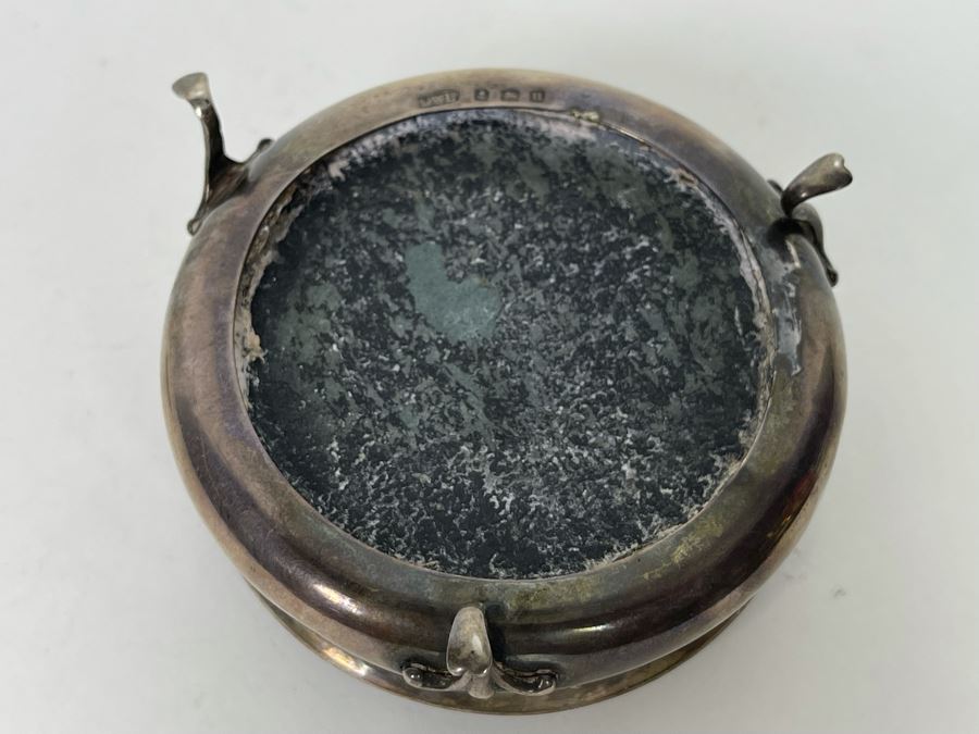 Fine Antique Birmingham England Sterling Silver Footed Inlay Round Jewelry Trinket Box 52.1g [Photo 6]