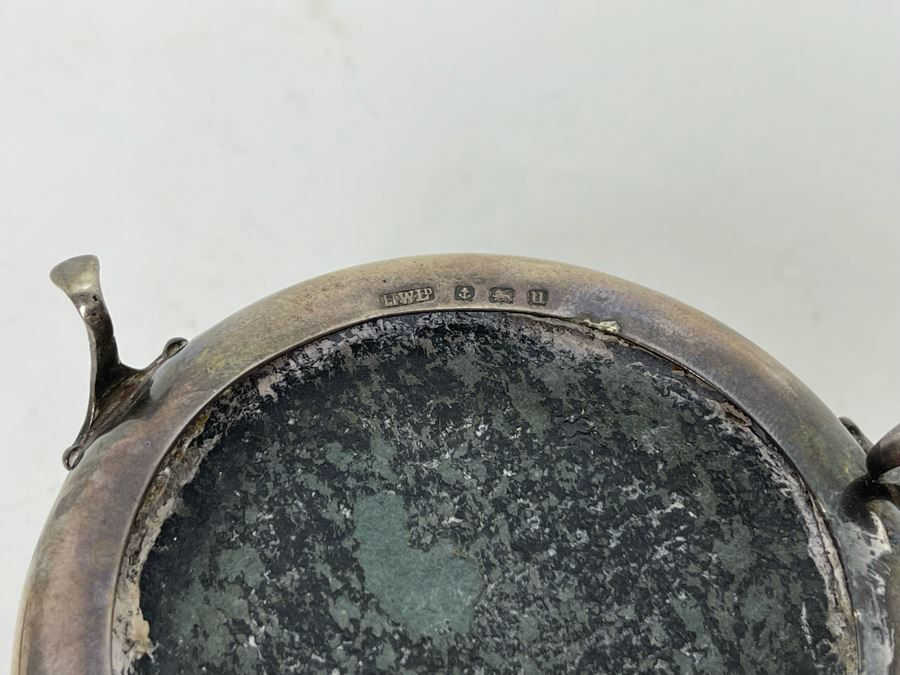 Fine Antique Birmingham England Sterling Silver Footed Inlay Round Jewelry Trinket Box 52.1g [Photo 8]