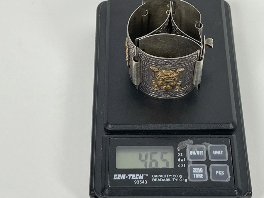 Sterling Silver And 18K Gold Bracelet From Peru 46.5g [Photo 9]