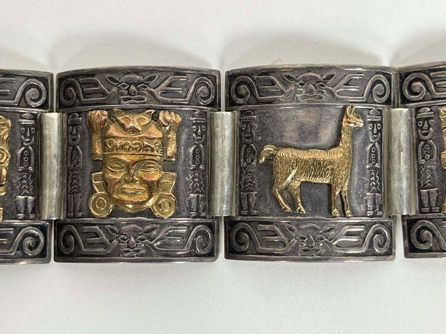 Sterling Silver And 18K Gold Bracelet From Peru 46.5g [Photo 5]
