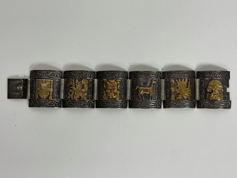 Sterling Silver And 18K Gold Bracelet From Peru 46.5g [Photo 2]