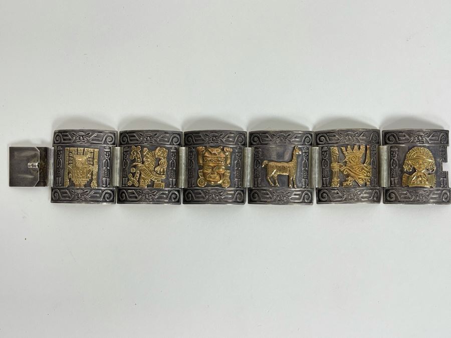 Sterling Silver And 18K Gold Bracelet From Peru 46.5g [Photo 3]