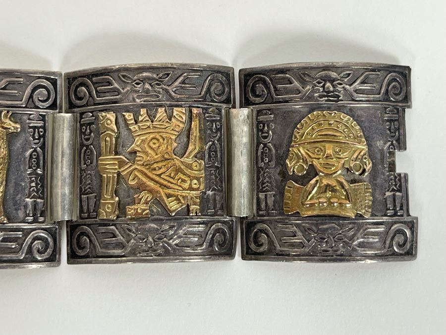 Sterling Silver And 18K Gold Bracelet From Peru 46.5g [Photo 6]