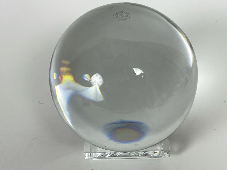 Baccarat France Signed 4' Crystal Orb Ball With Signed Stand [Photo 11]