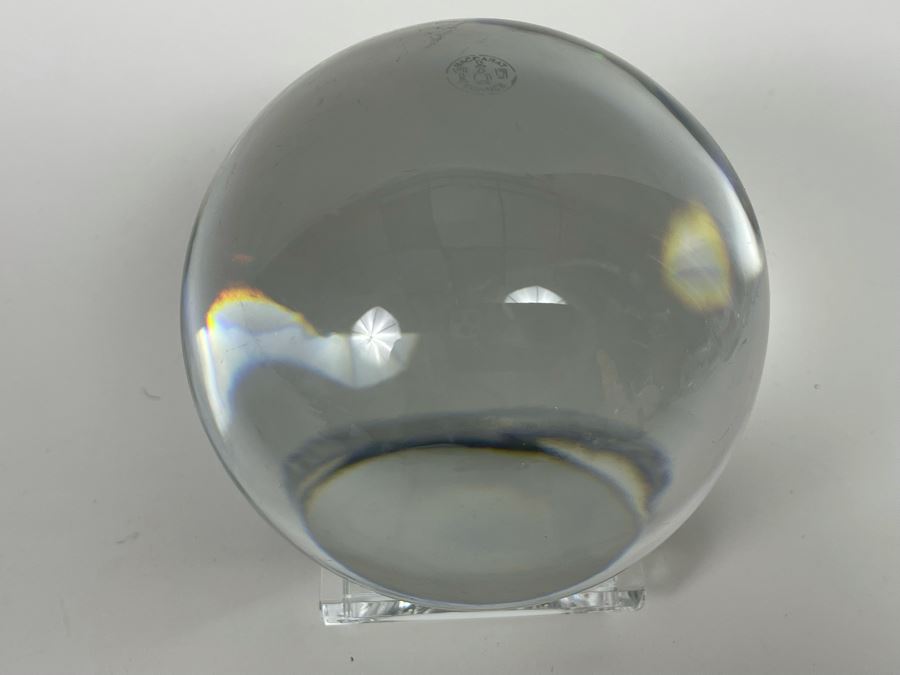 Baccarat France Signed 4' Crystal Orb Ball With Signed Stand [Photo 6]