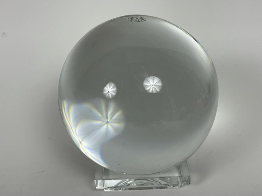 Baccarat France Signed 4' Crystal Orb Ball With Signed Stand [Photo 5]