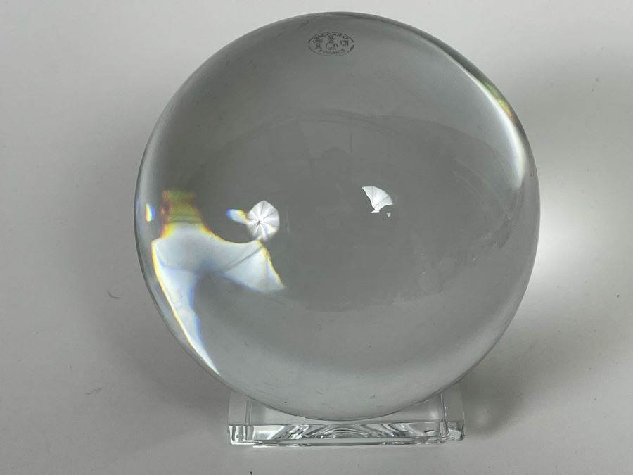 Baccarat France Signed 4' Crystal Orb Ball With Signed Stand [Photo 12]