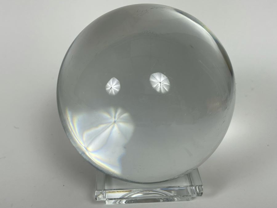 Baccarat France Signed 4' Crystal Orb Ball With Signed Stand [Photo 13]