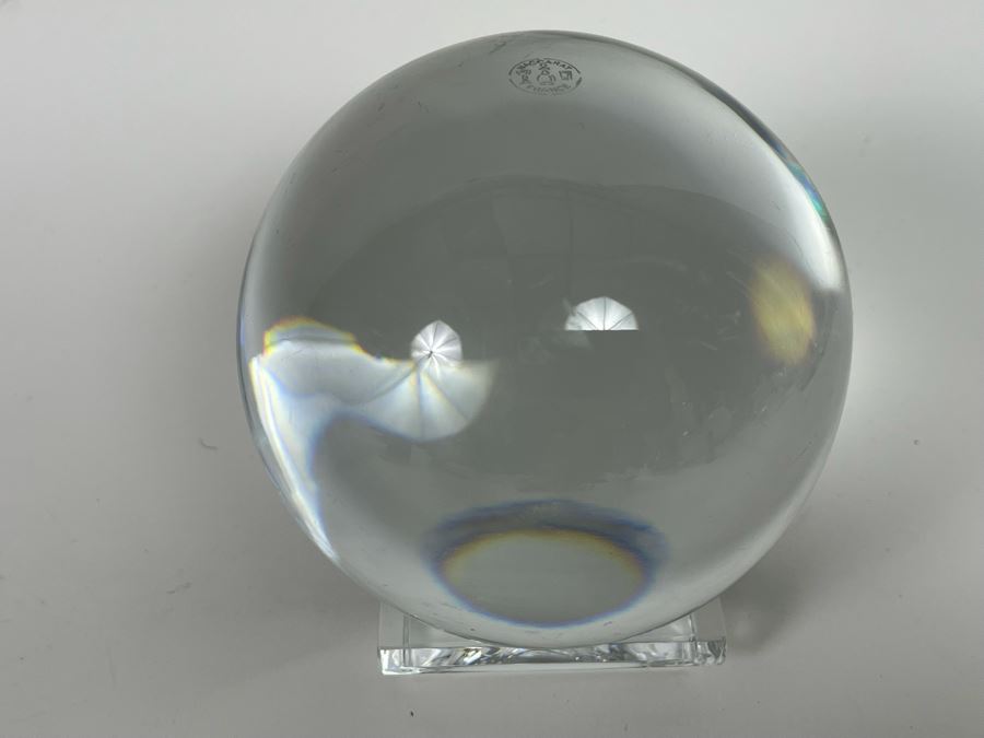 Baccarat France Signed 4' Crystal Orb Ball With Signed Stand [Photo 4]