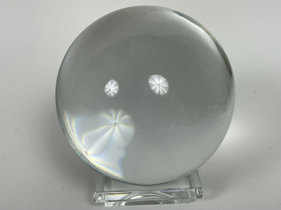 Baccarat France Signed 4' Crystal Orb Ball With Signed Stand [Photo 14]