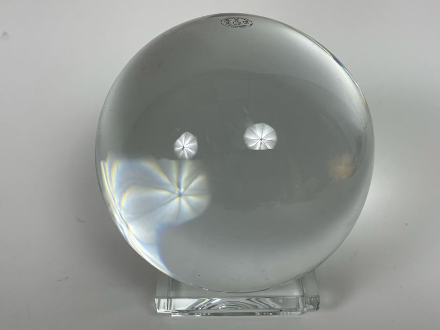 Baccarat France Signed 4' Crystal Orb Ball With Signed Stand [Photo 1]