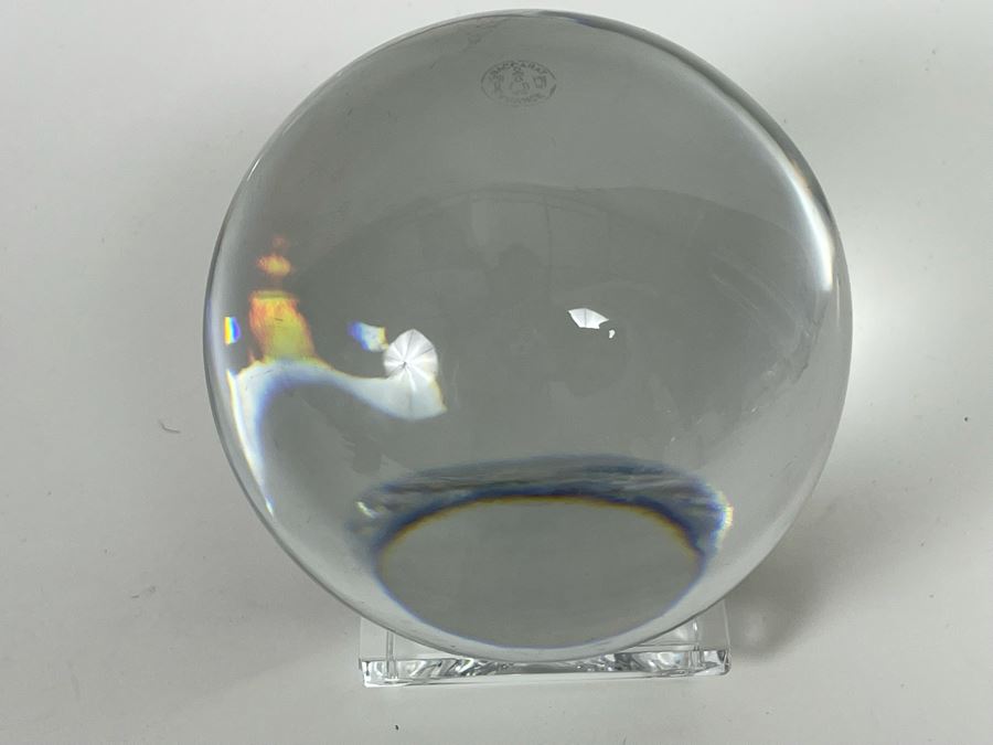 Baccarat France Signed 4' Crystal Orb Ball With Signed Stand [Photo 10]