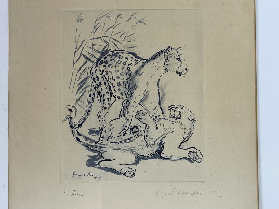 Vintage Hand Signed 1948 E Densler Leopard Print 5.5W X 6.5H [Photo 2]