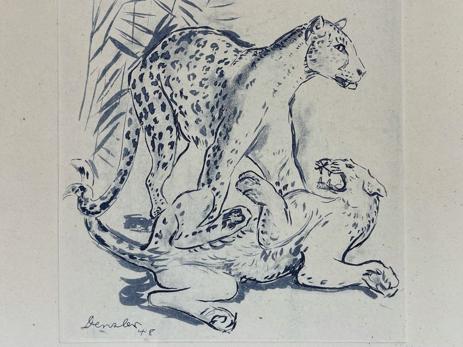 Vintage Hand Signed 1948 E Densler Leopard Print 5.5W X 6.5H [Photo 3]