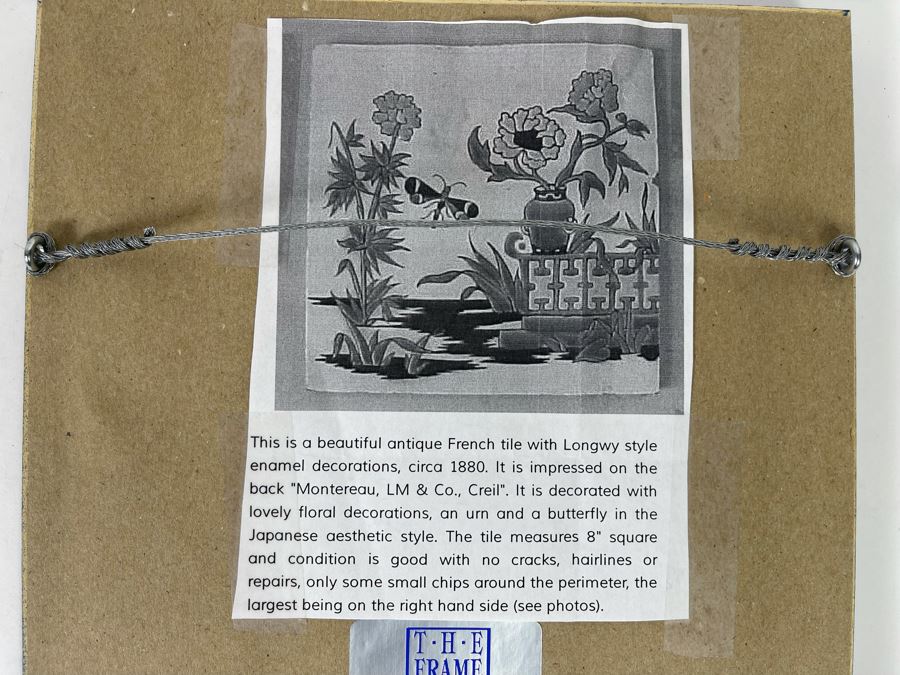 Antique 1880 French Tile With Longy Style Enamel Decorations By Montereau, LM & Co., Creil 8 X 8 [Photo 4]