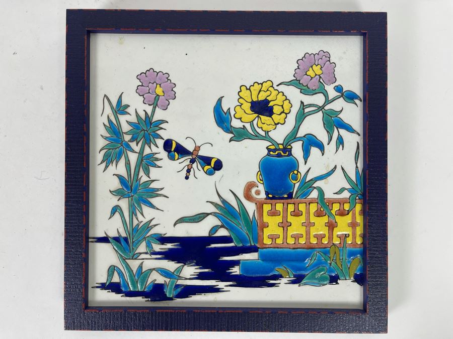Antique 1880 French Tile With Longy Style Enamel Decorations By Montereau, LM & Co., Creil 8 X 8 [Photo 2]