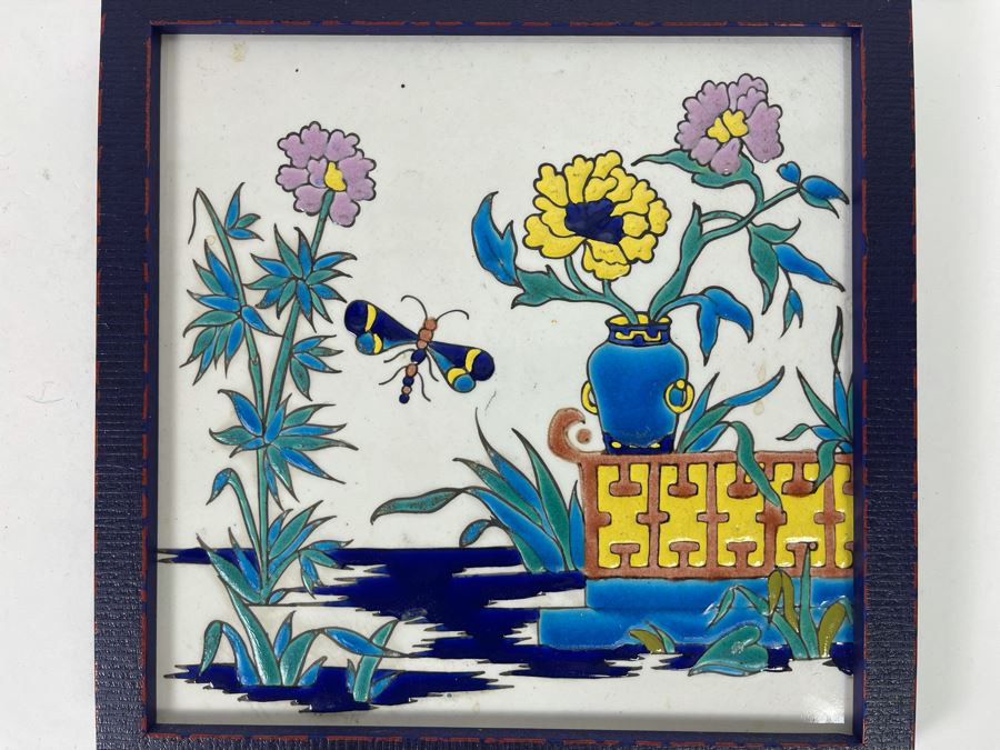 Antique 1880 French Tile With Longy Style Enamel Decorations By Montereau, LM & Co., Creil 8 X 8 [Photo 3]