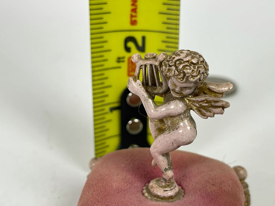 Vintage Florenza Cherub Angel Playing Harp Lyre Pin Cushion 2W X 2H [Photo 11]