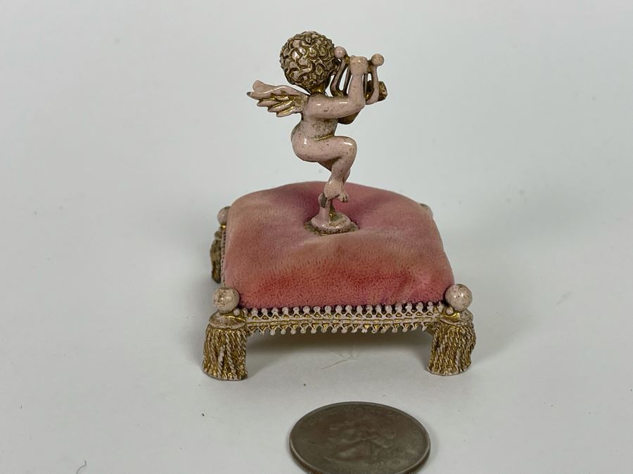 Vintage Florenza Cherub Angel Playing Harp Lyre Pin Cushion 2W X 2H [Photo 5]