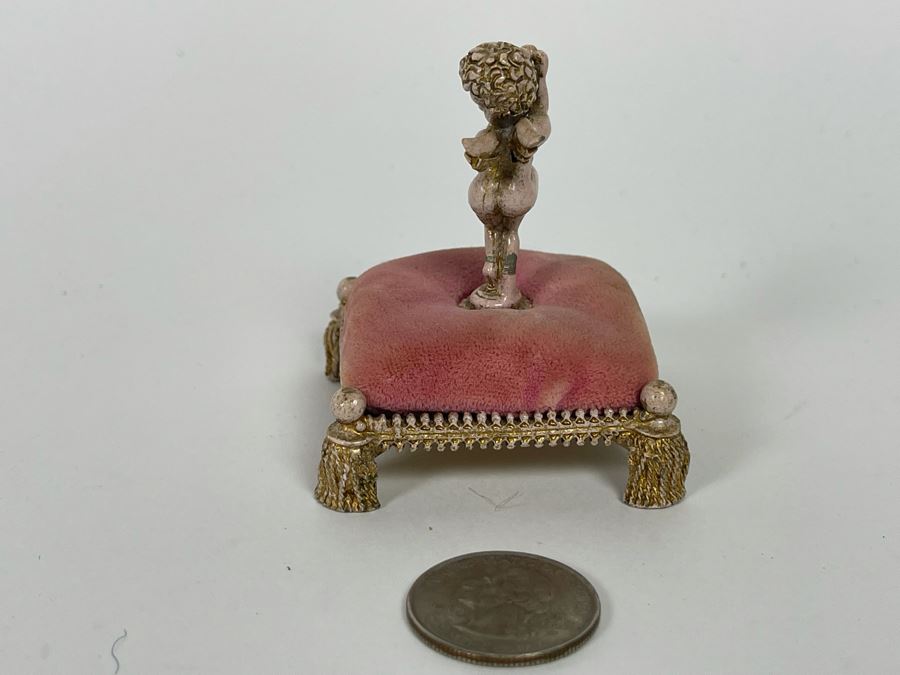 Vintage Florenza Cherub Angel Playing Harp Lyre Pin Cushion 2W X 2H [Photo 6]