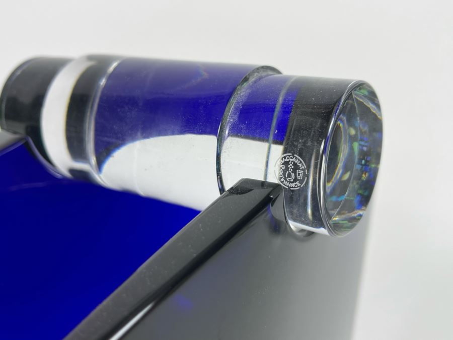 Rare Baccarat Crystal Blue Oceanie Flower Vase France 7 7/8'H (Heavy) Designed By Thomas Bastide Retails $2,000 [Photo 10]