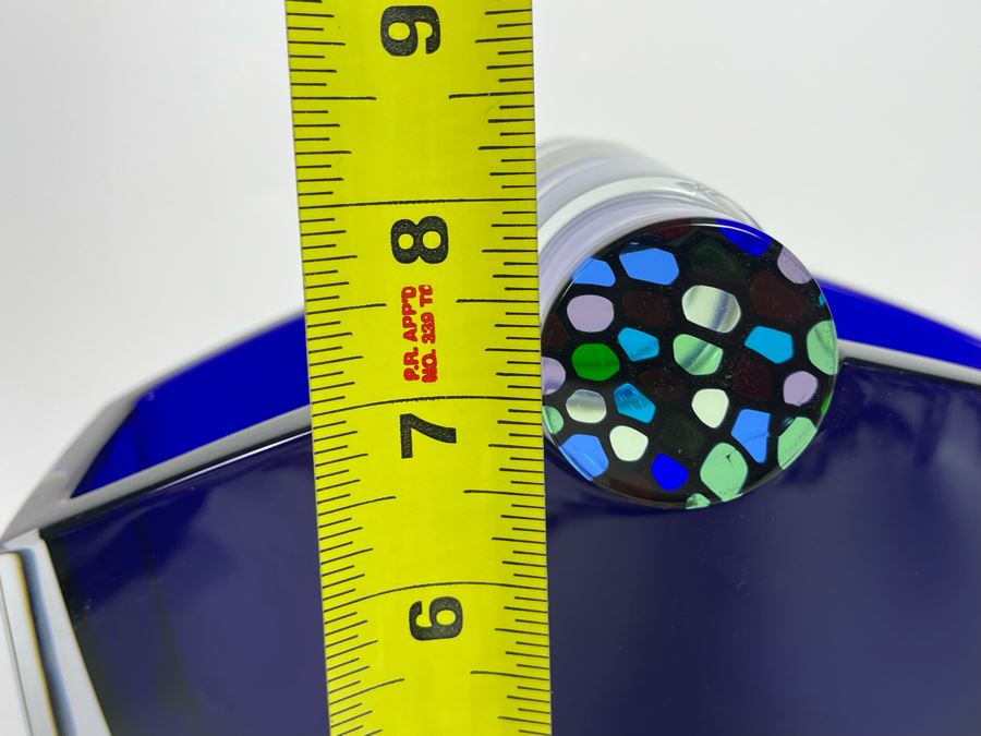 Rare Baccarat Crystal Blue Oceanie Flower Vase France 7 7/8'H (Heavy) Designed By Thomas Bastide Retails $2,000 [Photo 11]