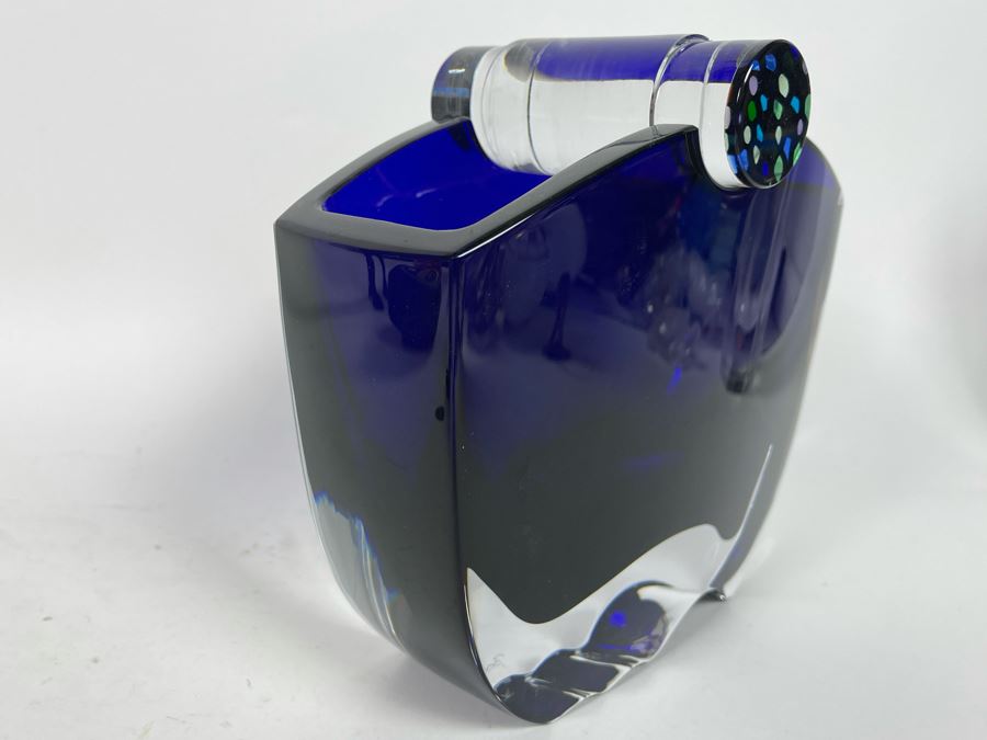 Rare Baccarat Crystal Blue Oceanie Flower Vase France 7 7/8'H (Heavy) Designed By Thomas Bastide Retails $2,000 [Photo 4]