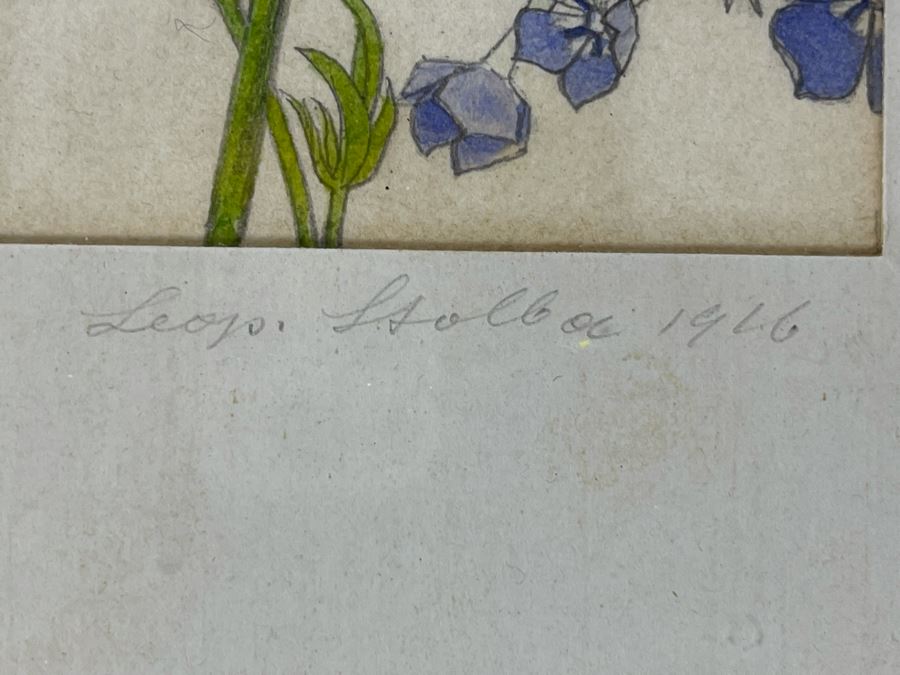 Leopold Stolba (1863-1929) Original Butterfly Drawing Artwork On Paper Signed On Mat 1916 Framed 6W X 7.5H [Photo 14]