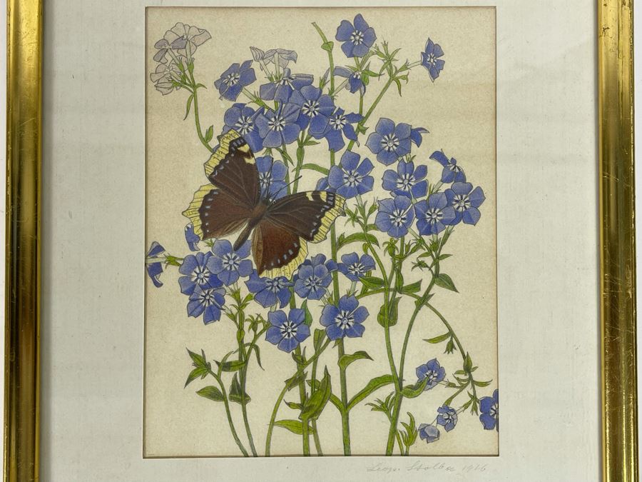 Leopold Stolba (1863-1929) Original Butterfly Drawing Artwork On Paper Signed On Mat 1916 Framed 6W X 7.5H [Photo 3]