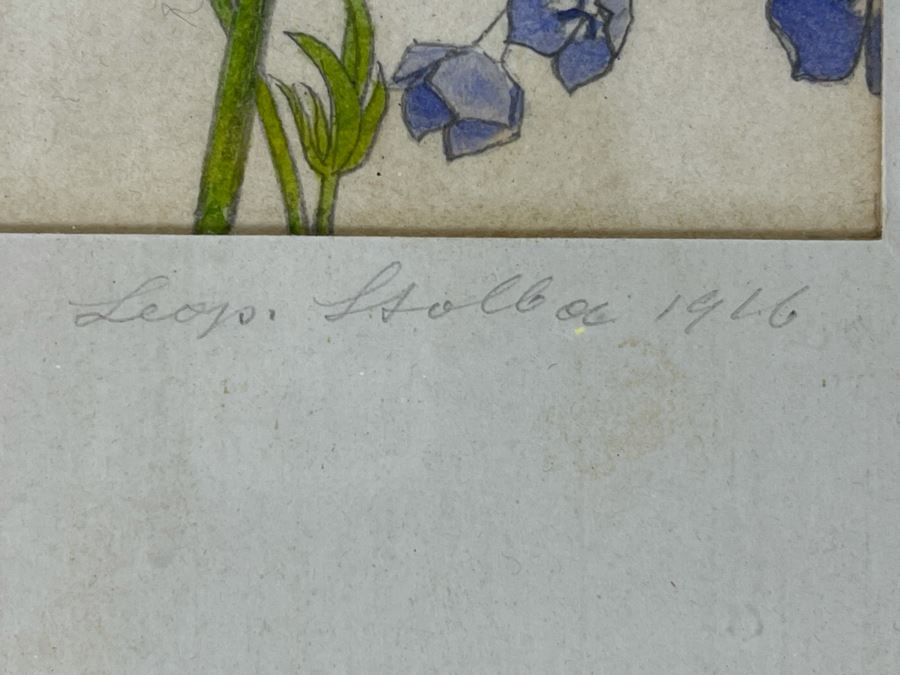 Leopold Stolba (1863-1929) Original Butterfly Drawing Artwork On Paper Signed On Mat 1916 Framed 6W X 7.5H [Photo 13]