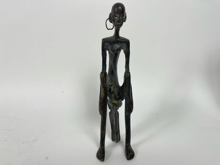 Vintage African Bronze Sculpture Of Seated Man 9H [Photo 2]