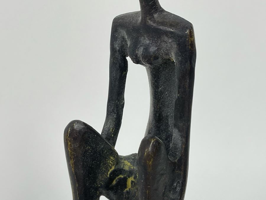 Vintage African Bronze Sculpture Of Seated Man 9H [Photo 8]