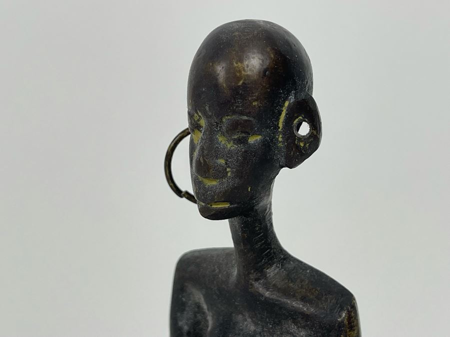 Vintage African Bronze Sculpture Of Seated Man 9H [Photo 7]
