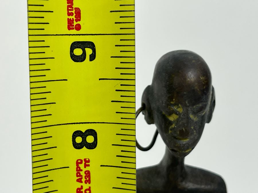 Vintage African Bronze Sculpture Of Seated Man 9H [Photo 11]