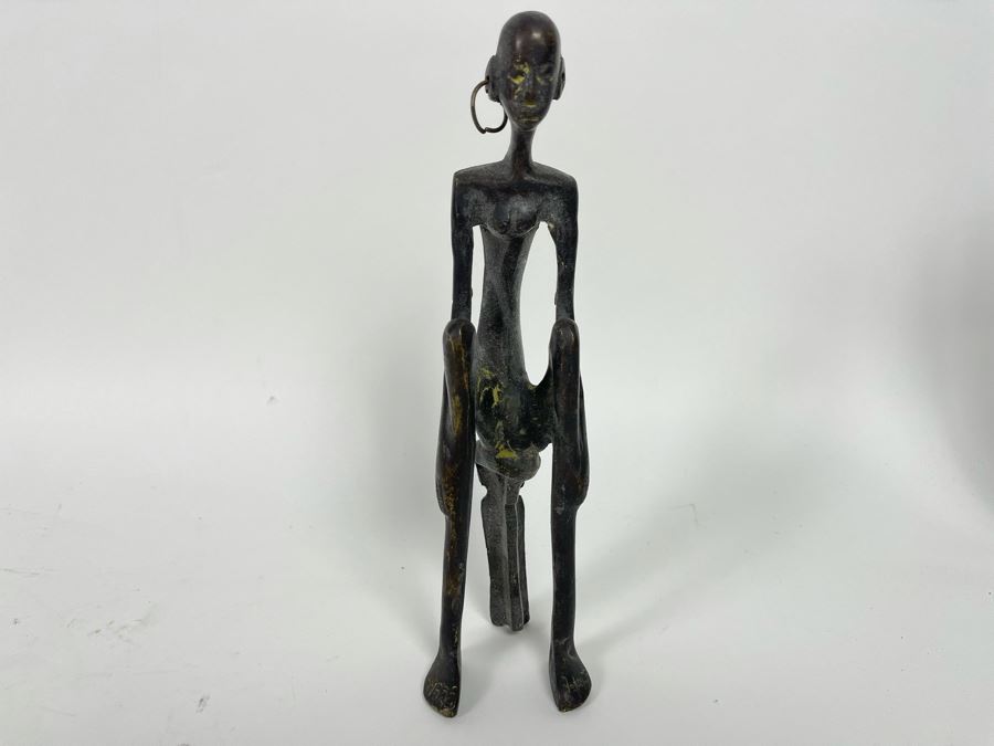 Vintage African Bronze Sculpture Of Seated Man 9H [Photo 3]