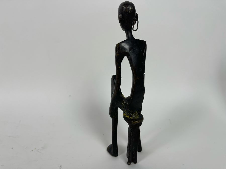Vintage African Bronze Sculpture Of Seated Man 9H [Photo 5]