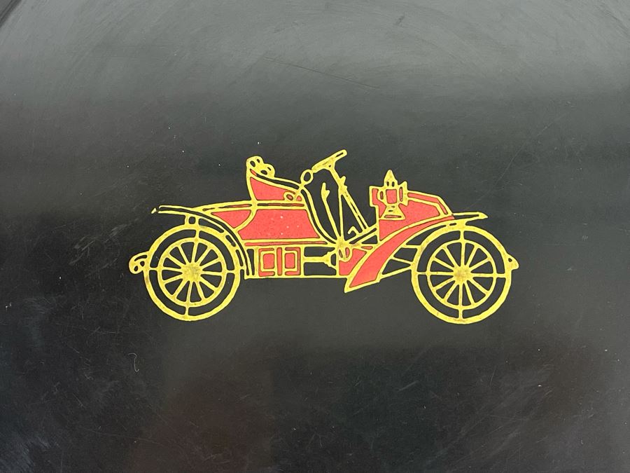 Vintage Round Couroc Of Monterey Tray With Inlaid Antique Car 10.5R [Photo 2]