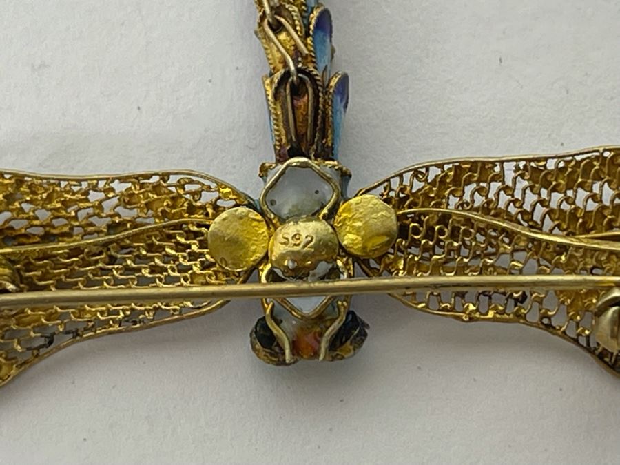 Vintage Sterling Silver Enamel Dragonfly Brooch Pin 4.7g [Photo 7]